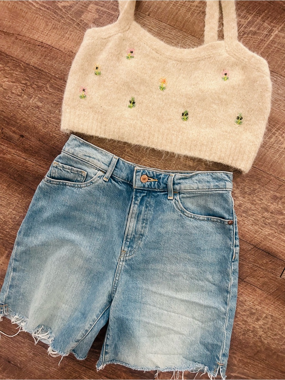 Express high-waisted denim mom shorts